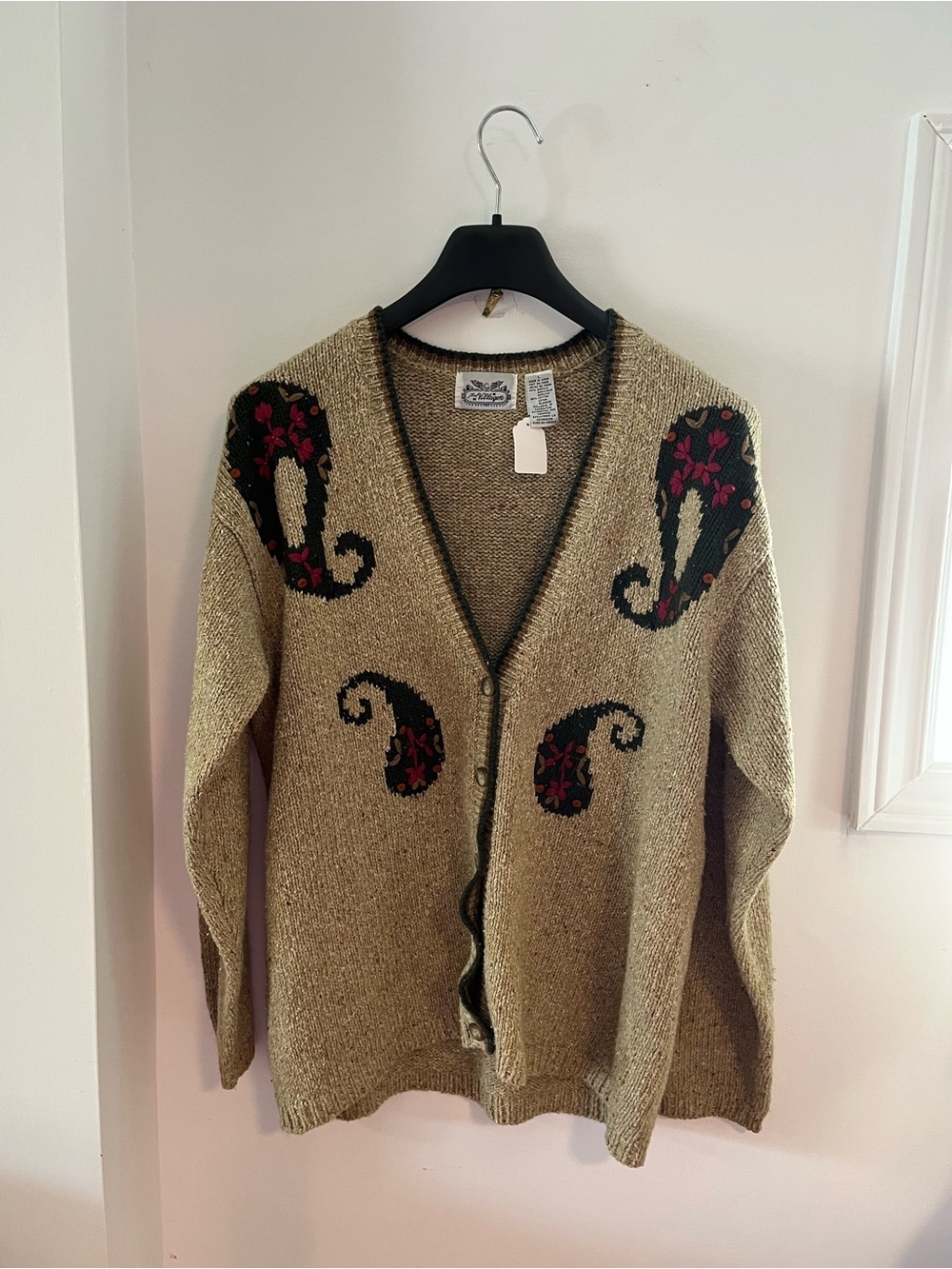 Vintage Fall Autumn Paisley Embroidered knit cardigan sweater - Size Large